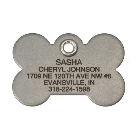 Metal Bone Dog Tag - Matte Finish Stainless Steel - Size: Large,  - Lucky Pet